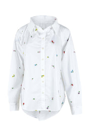 Product shot of the Floral Embroidered Cotton Shirt in colour Floral (White), from the front