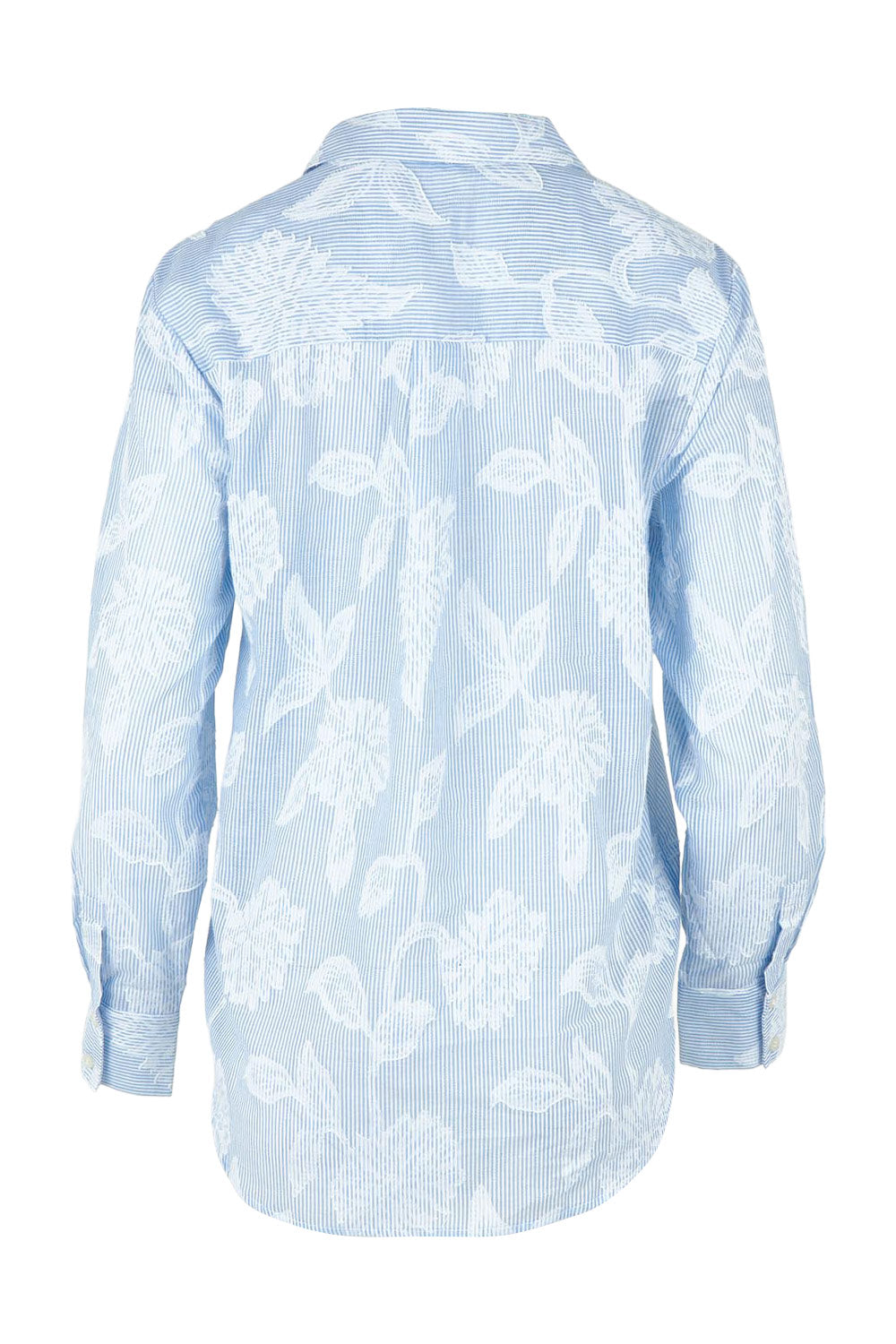Product shot of the Lace Stripe Cotton Shirt in colour Lacefloral (Blue), from the back