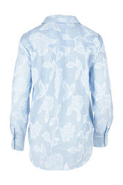 Product shot of the Lace Stripe Cotton Shirt in colour Lacefloral (Blue), from the back