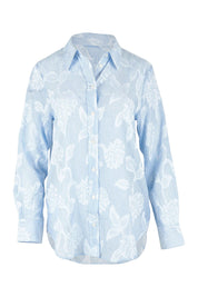 Product shot of the Lace Stripe Cotton Shirt in colour Lacefloral (Blue), from the front