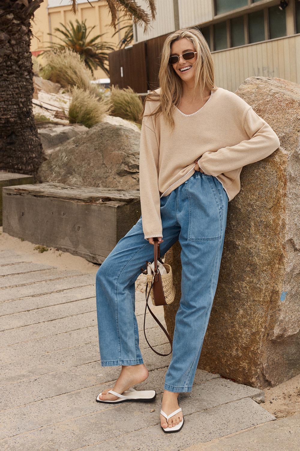 Model Genericm wearing size sample of the Quinn Cotton Jogger – Bluemed in colour Bluemed, from the front