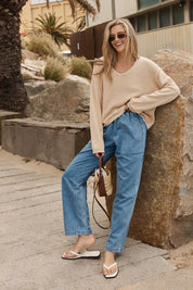 Model Genericm wearing size sample of the Quinn Cotton Jogger – Bluemed in colour Bluemed, from the front