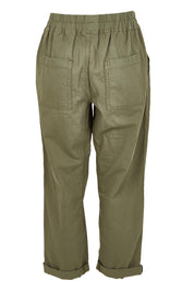 Product shot of the Quinn Cotton Jogger in colour Khaki (Green), from the back