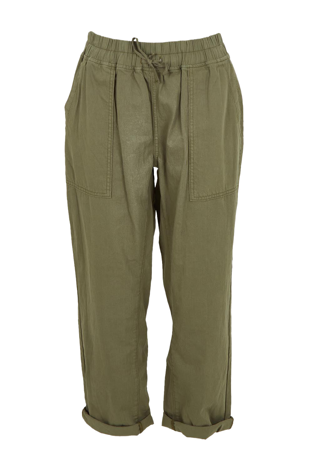 Product shot of the Quinn Cotton Jogger in colour Khaki (Green), from the front