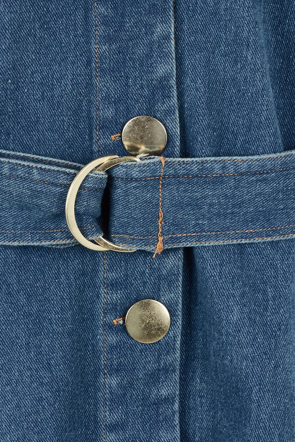 Product shot of the Fiori Denim Dress in colour Midwash (Blue), detail