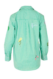 Product shot of the Kimmie Floral Cotton Shirt in colour Green (Green), from the back