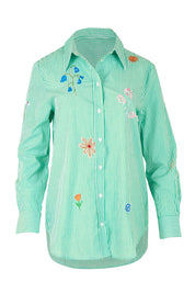 Product shot of the Kimmie Floral Cotton Shirt in colour Green (Green), from the front