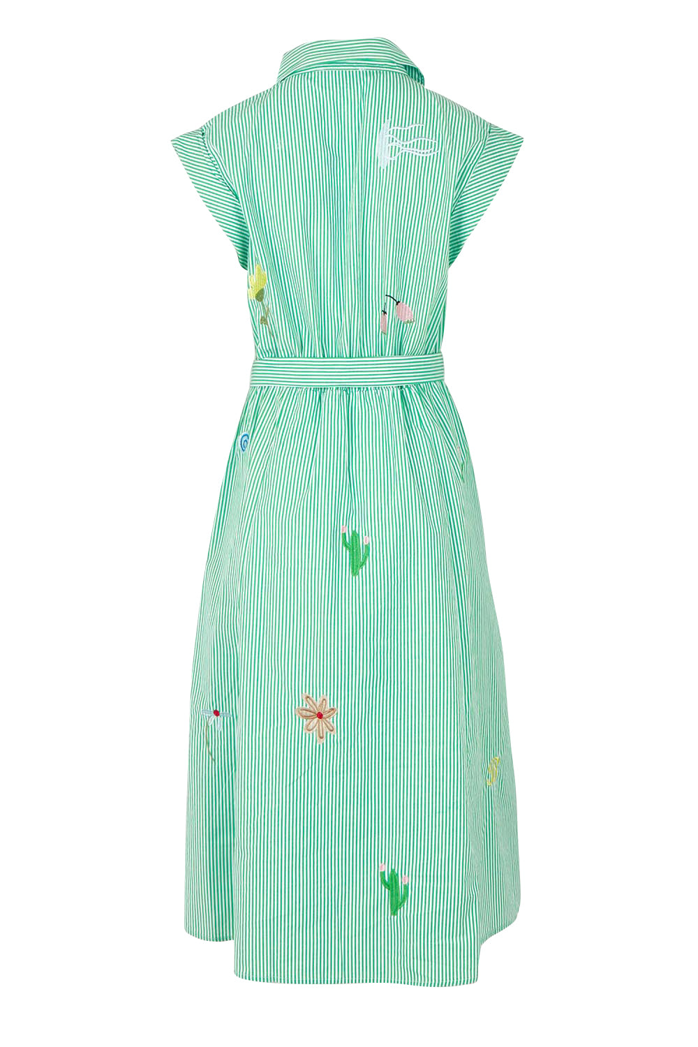 Product shot of the Gloria Floral Cotton Dress in colour Green (Green), from the back