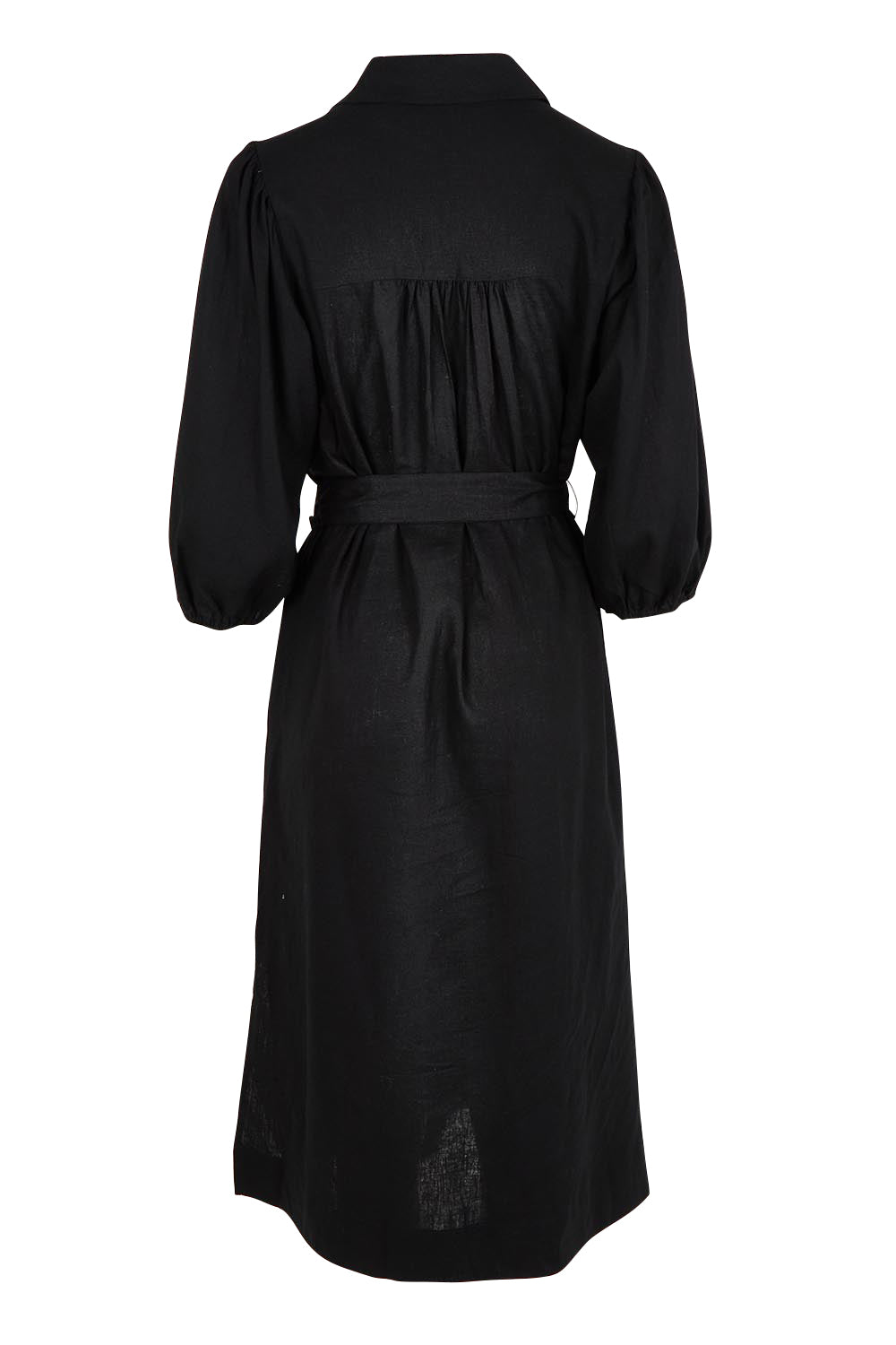 Product shot of the Angelina Linen Blend Dress in colour Black (Black), from the back