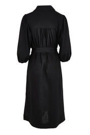 Product shot of the Angelina Linen Blend Dress in colour Black (Black), from the back