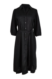 Product shot of the Angelina Linen Blend Dress in colour Black (Black), from the front