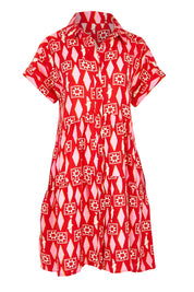 Product shot of the Copacabana Shirt Dress in colour Sardinia (Red), from the front