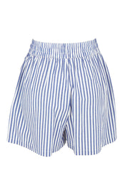 Product shot of the Jovie Cotton Blend Shorts in colour Navystripe (Blue), from the back
