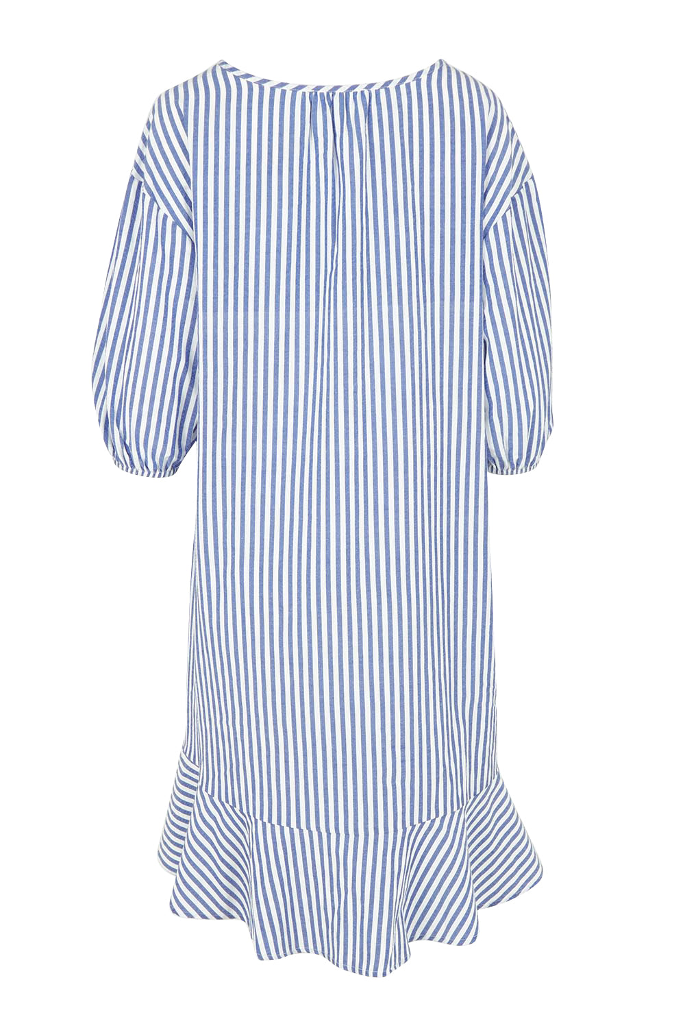 Product shot of the Livvy Cotton Blend Dress in colour Navystripe (Blue), from the back