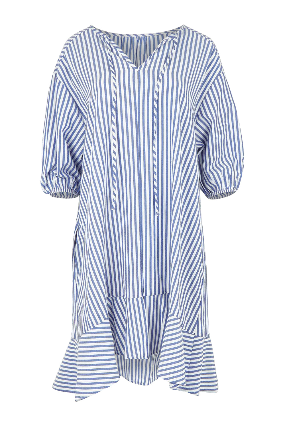 Product shot of the Livvy Cotton Blend Dress in colour Navystripe (Blue), from the front