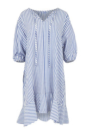 Product shot of the Livvy Cotton Blend Dress in colour Navystripe (Blue), from the front