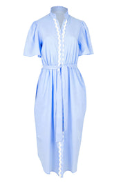 Product shot of the Immie Cotton Dress in colour Bluericrac (Blue), from the front