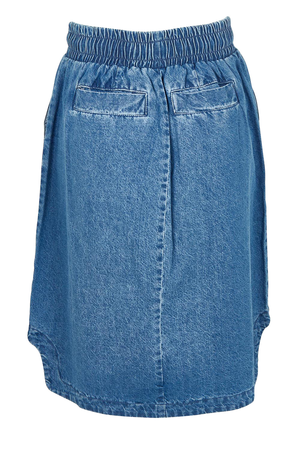 Product shot of the Dara Denim Skirt in colour Blue (Blue), from the back