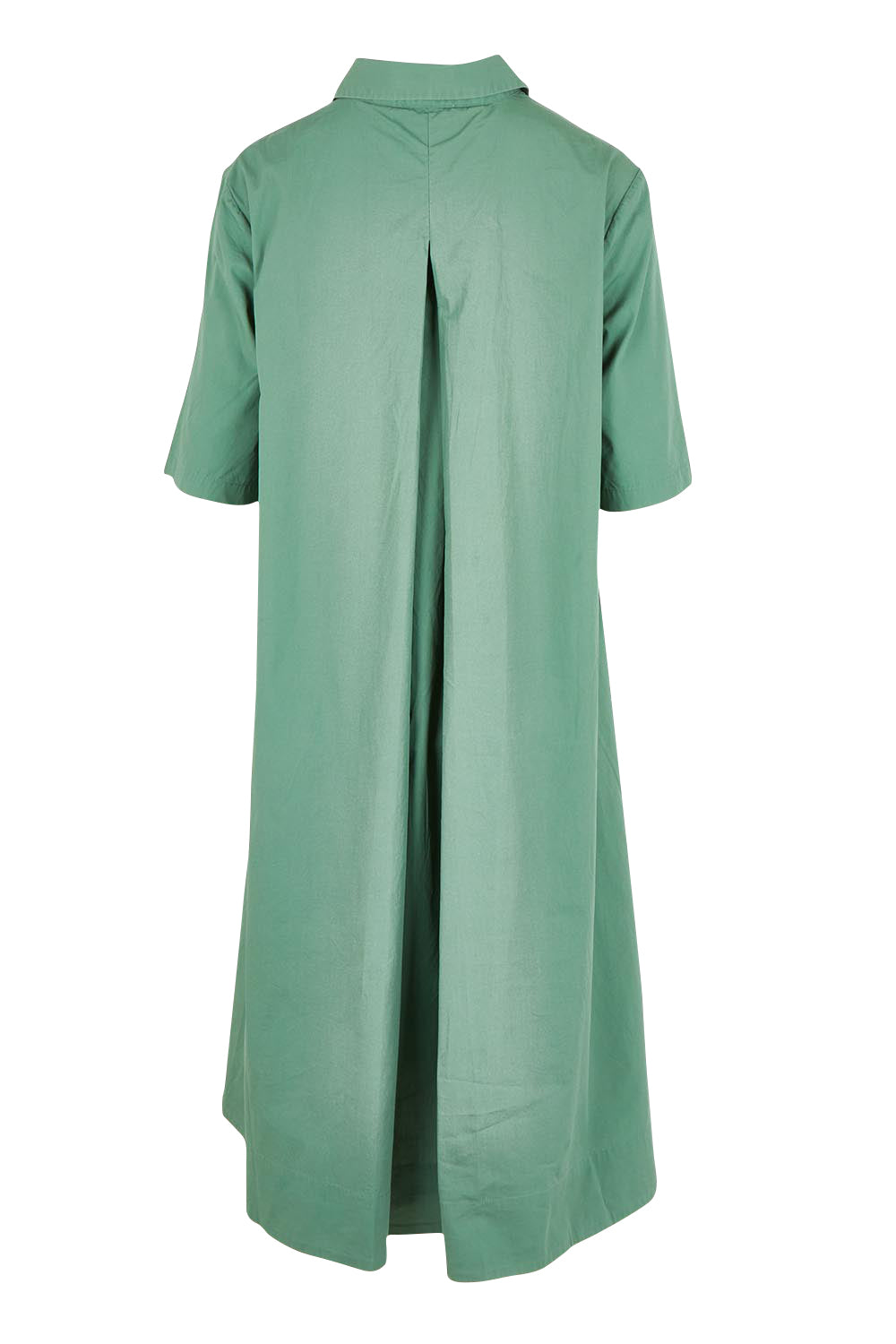 Product shot of the Savannah Cotton Swing Shirt Dress in colour Green (Green), from the back