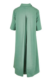 Product shot of the Savannah Cotton Swing Shirt Dress in colour Green (Green), from the back