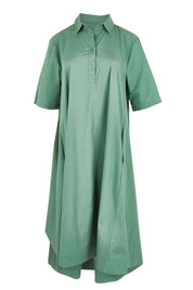 Product shot of the Savannah Cotton Swing Shirt Dress in colour Green (Green), from the front
