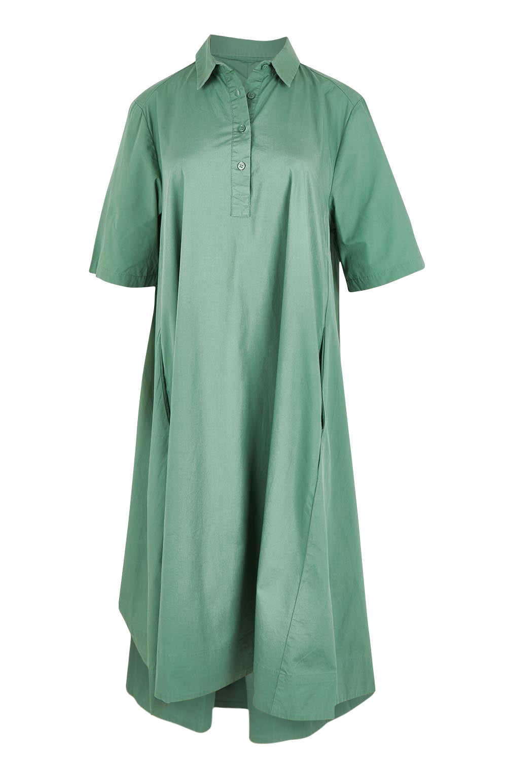 Product shot of the Savannah Cotton Swing Shirt Dress in colour Green (Green), from the front