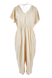 Product shot of the Jules Linen Jumpsuit in colour Wheat, from the front