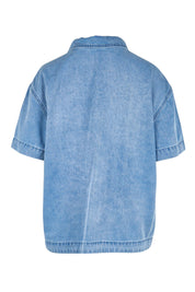 Product shot of the Quinn Cotton Shirt – Bluemed in colour Bluemed, from the back