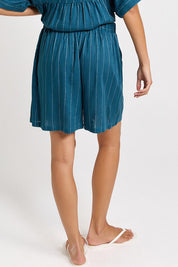 Model Genericm wearing size sample of the Palm Relax Shorts – Teal in colour Teal, from the back