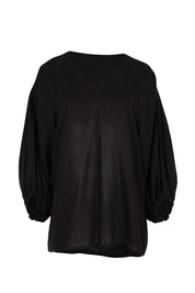Product shot of the Bella Blouse – Black in colour Black, from the front