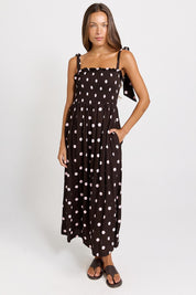 Model Genericm wearing size sample of the Shirred Maxi Dress – Pinkchoc in colour Pinkchoc, from the front