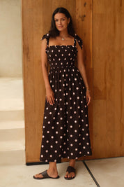 Model Genericm wearing size sample of the Shirred Maxi Dress – Pinkchoc in colour Pinkchoc, from the front