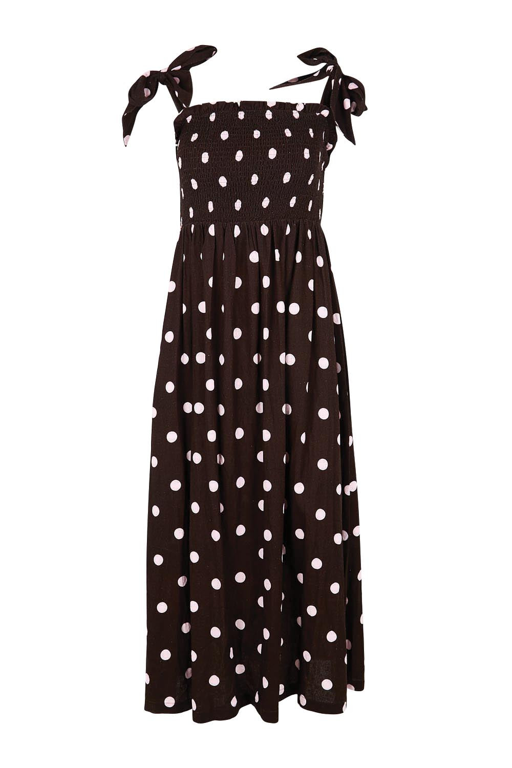 Product shot of the Shirred Maxi Dress – Pinkchoc in colour Pinkchoc, from the front