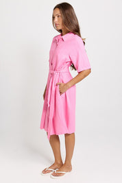Model Genericm wearing size sample of the Palm Shirt Dress – Pinkteal in colour Pinkteal, from the front