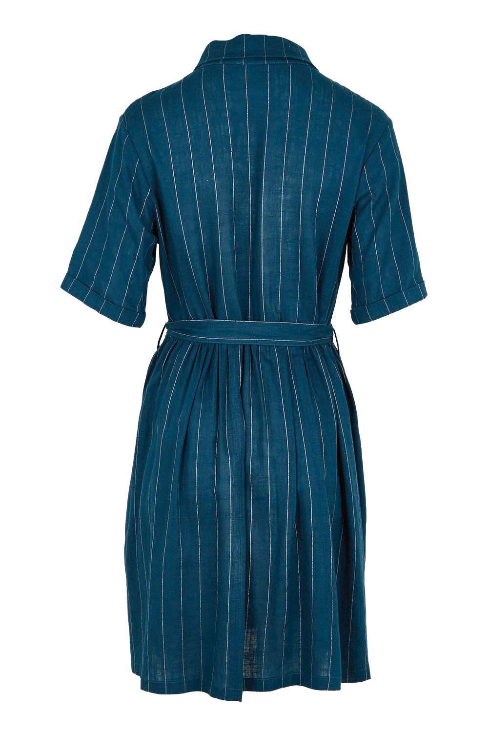 Product shot of the Palm Shirt Dress – Teal in colour Teal, from the back