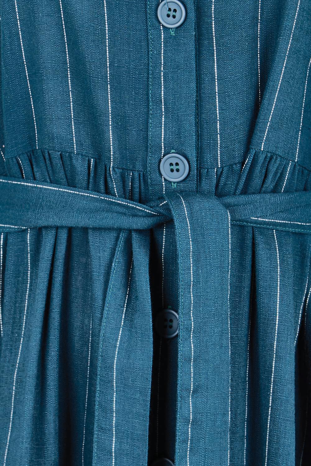 Product shot of the Palm Shirt Dress – Teal in colour Teal, showing detail