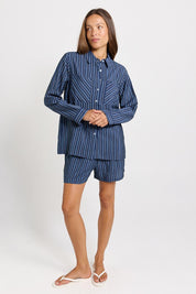 Model Genericm wearing size sample of the Sorrento Shirt – Blue in colour Blue, from the front
