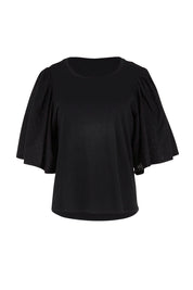 Product shot of the Bianca Broderie T-Shirt – Black in colour Black, from the front