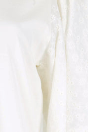 Product shot of the Bianca Broderie T-Shirt – White in colour White, showing detail
