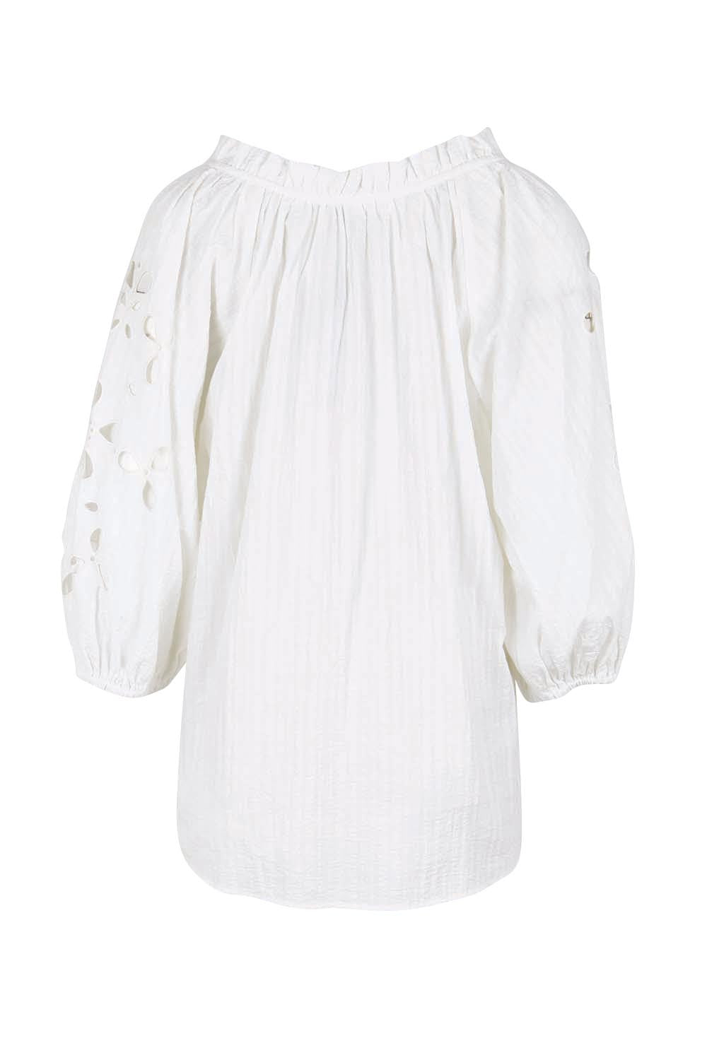 Product shot of the Daisy Broderie Blouse – White in colour White, from the back