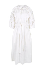 Product shot of the Daisy Broderie Dress - White in colour White, from the front