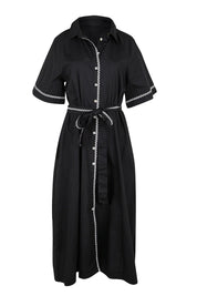 Product shot of the Lucy Shirt Dress – Black in colour Black, from the front