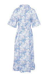 Product shot of the Lucy Shirt Dress – Blueshell in colour Blueshell, from the back