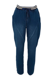 Product shot of the Dakota Denim Pant in colour Bayblue (Blue), from the front