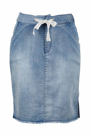 Product shot of the Aston Skirt in colour Blue (Blue), from the front