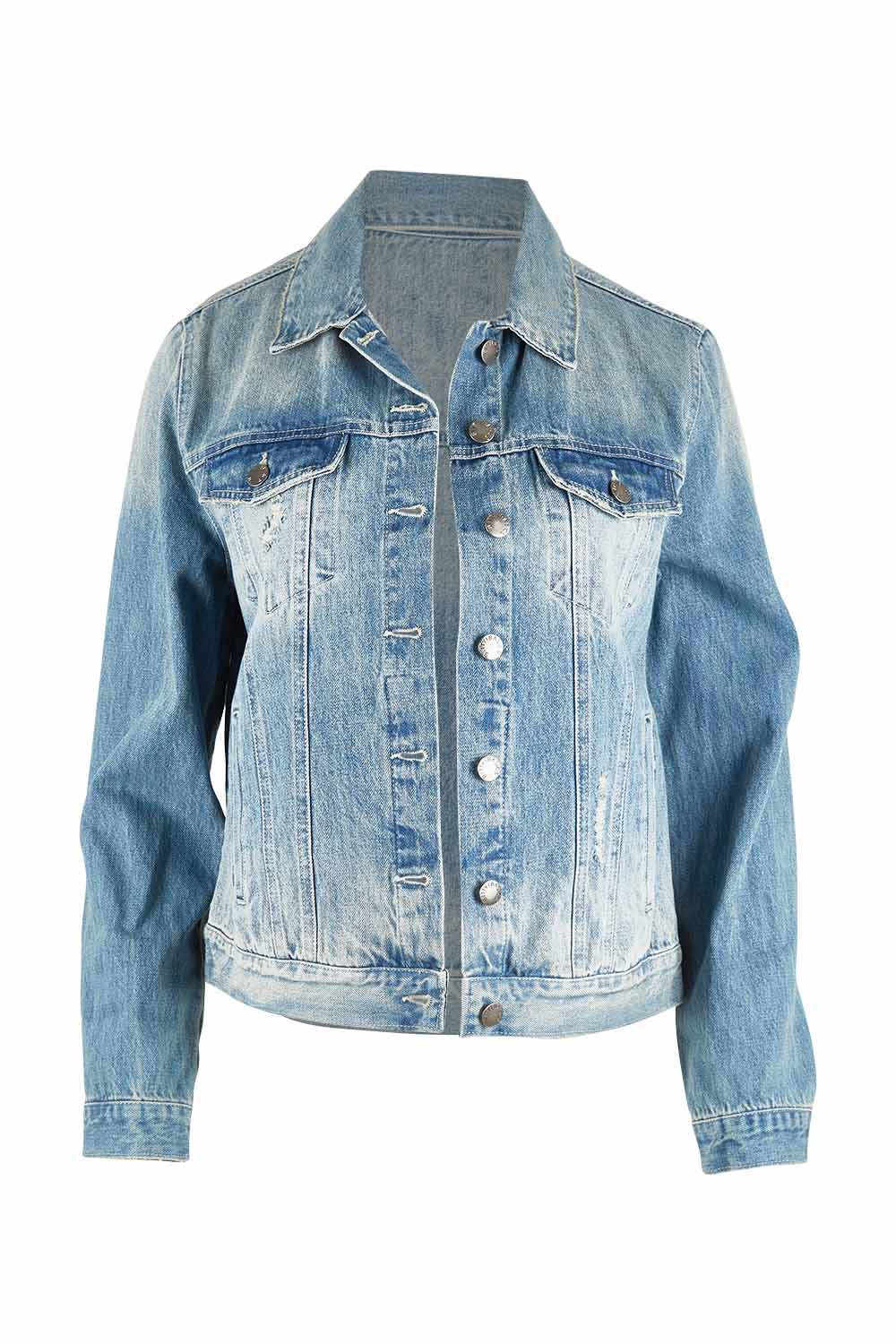 Product shot of the Hudson Denim Jacket in colour Vintage (Blue), from the front