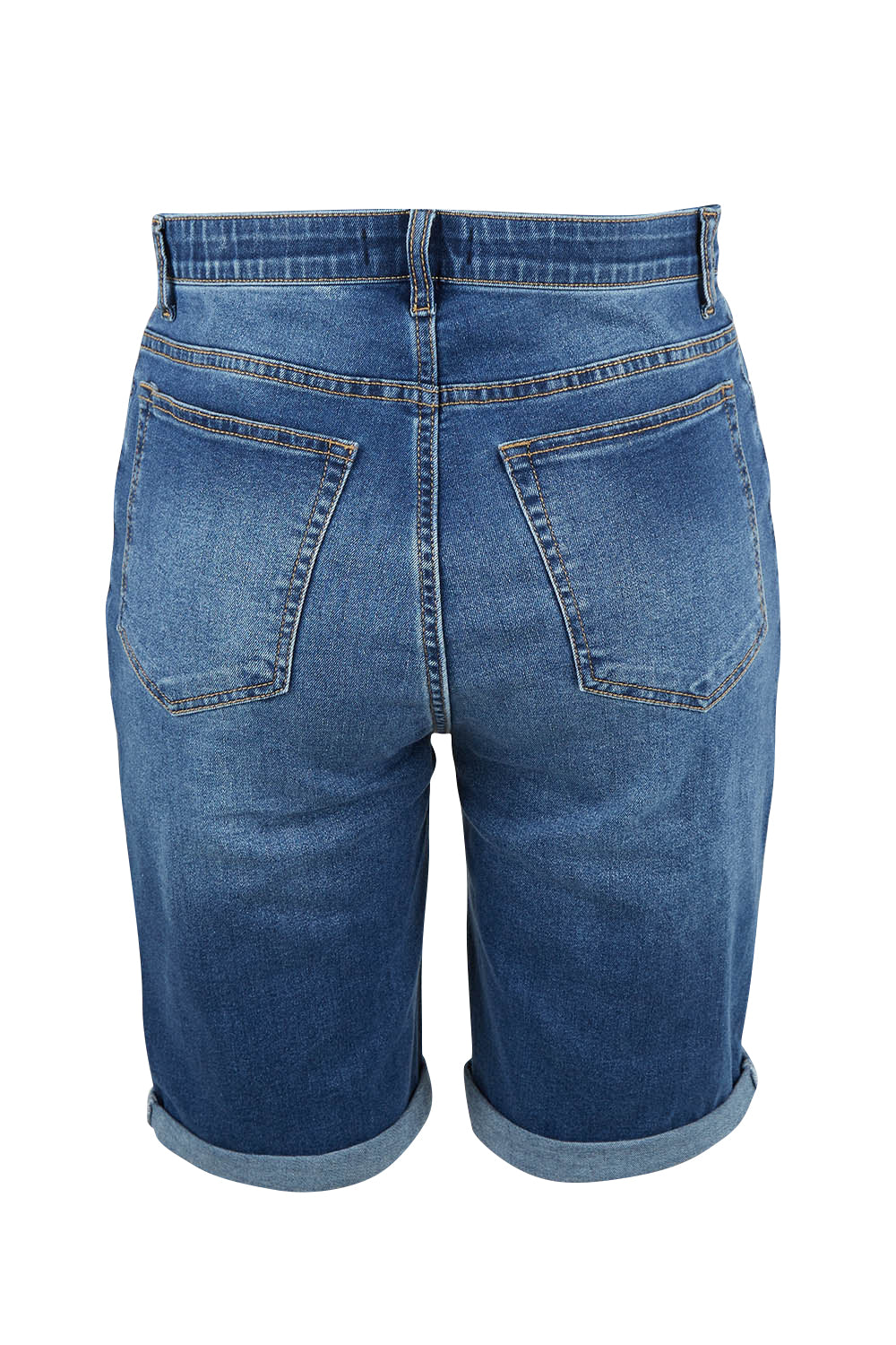 Product shot of the Bonnie Bermuda Denim in colour Indigo (Blue), from the back
