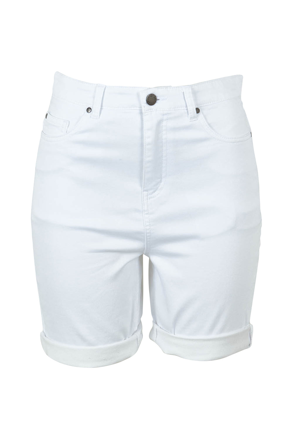 Product shot of the Bonnie Bermuda Denim Short in colour White (White), from the front