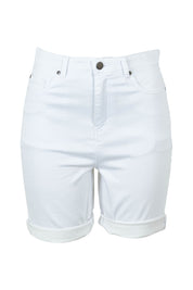 Product shot of the Bonnie Bermuda Denim Short in colour White (White), from the front