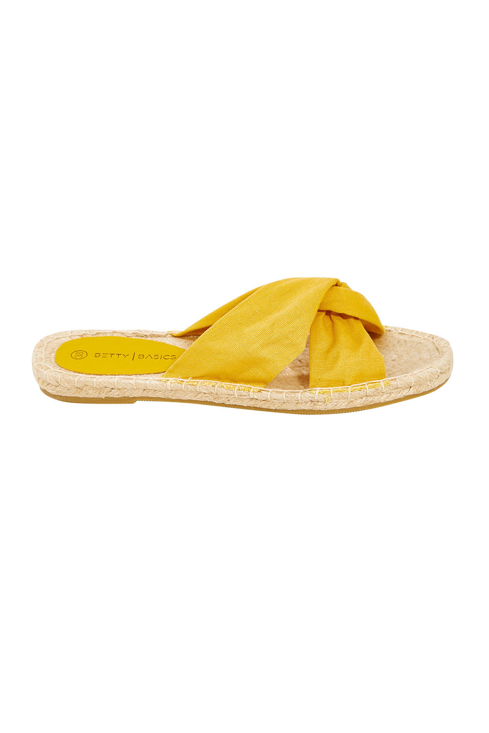 Product shot of the Coastal Espadrille Slide in colour Mango, from the front